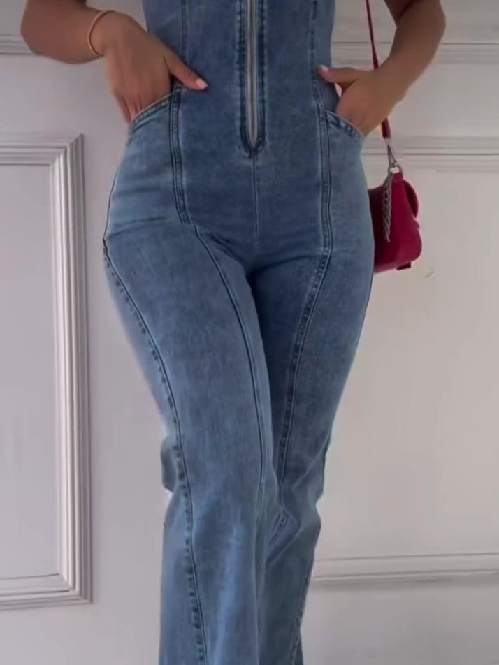 Miracle Blue Denim Utility Jumpsuit
