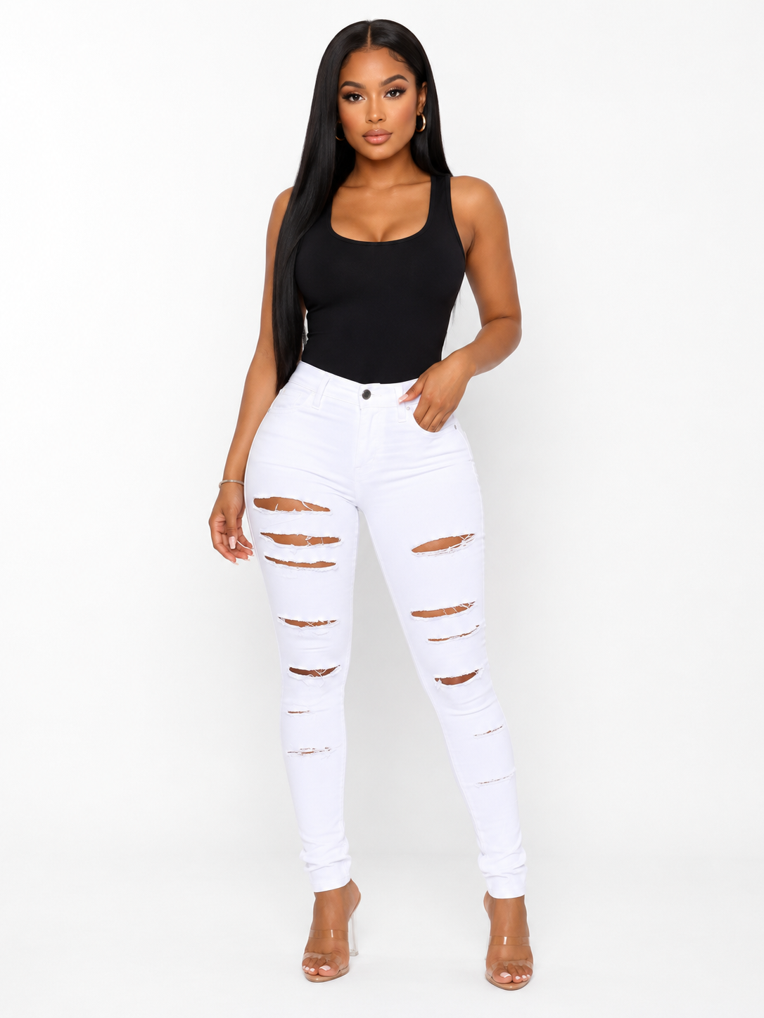 All White Distressed Skinny Jeans