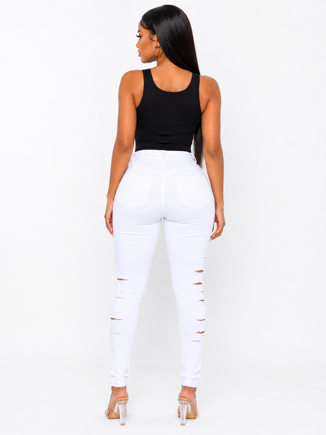 All White Distressed Skinny Jeans