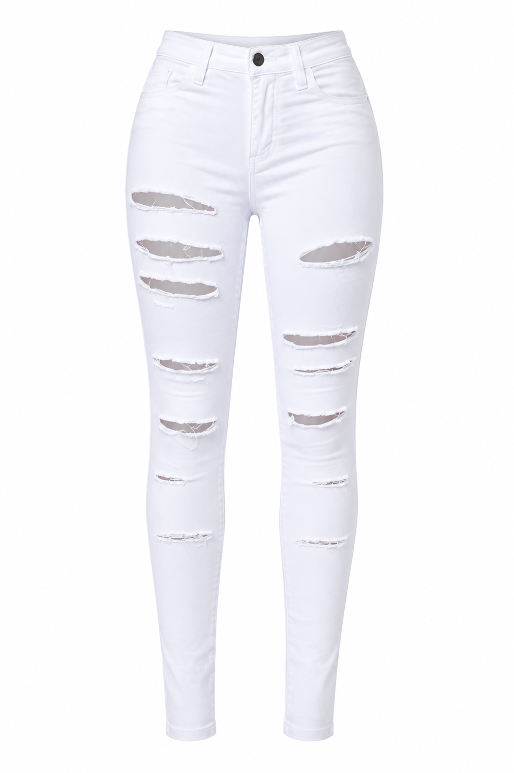 All White Distressed Skinny Jeans