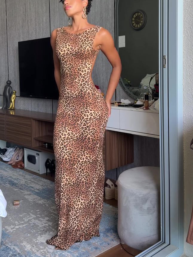 Backless Leopard Print Doll Dress